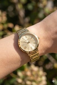 Lee Cooper Altın Renk Kadın Kol Saati | 30 mm Altın Renk Çelik Kasa, Çelik Kordon