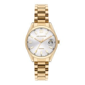 Lee Cooper Kadın Kol Saati | 34 mm Altın Renk Çelik Kasa, Çelik Kordon, Mineral Cam