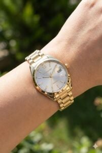 Lee Cooper Kadın Kol Saati | 34 mm Altın Renk Çelik Kasa, Çelik Kordon, Mineral Cam