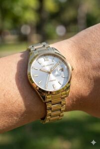 Lee Cooper Kadın Kol Saati | 34 mm Altın Renk Çelik Kasa, Çelik Kordon, Mineral Cam