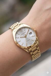 Lee Cooper Kadın Kol Saati | 34 mm Altın Renk Çelik Kasa, Çelik Kordon, Mineral Cam