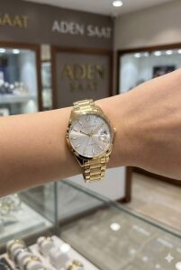 Lee Cooper Kadın Kol Saati | 34 mm Altın Renk Çelik Kasa, Çelik Kordon, Mineral Cam