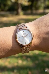 Lee Cooper Şık Tasarım Kadın Kol Saati | 37 mm Rose Gold Çelik Kasa, Çelik Kordon, Mineral Cam