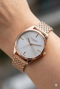 Lee Cooper Şık Tasarım Kadın Kol Saati | 37 mm Rose Gold Çelik Kasa, Çelik Kordon, Mineral Cam