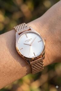 Lee Cooper Şık Tasarım Kadın Kol Saati | 37 mm Rose Gold Çelik Kasa, Çelik Kordon, Mineral Cam
