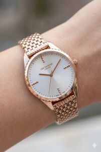 Lee Cooper Şık Tasarım Kadın Kol Saati | 37 mm Rose Gold Çelik Kasa, Çelik Kordon, Mineral Cam