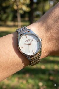 Lee Cooper Kadın Kol Saati | 37 mm Gümüş Kasa, Rose Gold & Gümüş Renk Çelik Kordon