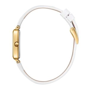 Lee Cooper Zarif Tasarım Kadın Kol Saati | 20mm Dikdörtgen Altın Renk Kasa, Beyaz Deri Kordon