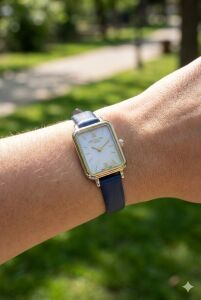 Lee Cooper Şık Tasarım Kadın Kol Saati | 20mm Dikdörtgen Gümüş Renk Kasa, Lacivert Deri Kordon