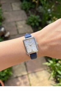 Lee Cooper Şık Tasarım Kadın Kol Saati | 20mm Dikdörtgen Gümüş Renk Kasa, Lacivert Deri Kordon