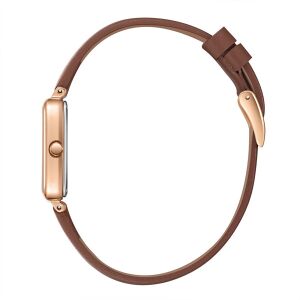 Lee Cooper Dikdörtgen Kasa Kadın Kol Saati | 20mm, Kahverengi Deri Kordon, Zarif Tasarım