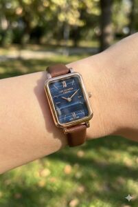 Lee Cooper Dikdörtgen Kasa Kadın Kol Saati | 20mm, Kahverengi Deri Kordon, Zarif Tasarım