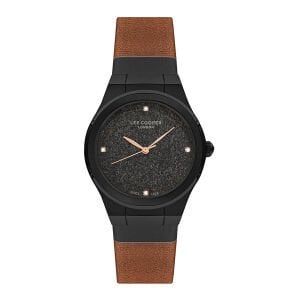 Lee Cooper Spor Kadın Kol Saati | Siyah Çelik Kasa, Kahverengi Deri Kordon