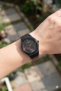 Lee Cooper Spor Kadın Kol Saati | Siyah Çelik Kasa, Kahverengi Deri Kordon