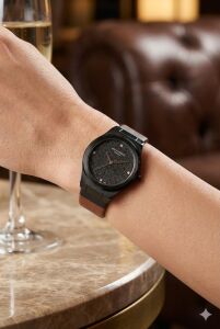 Lee Cooper Spor Kadın Kol Saati | Siyah Çelik Kasa, Kahverengi Deri Kordon