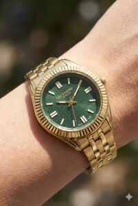 Lee Cooper Kadın Kol Saati | Altın Renk Çelik Kasa, Çelik Kordon, Yeşil Kadran