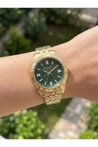 Lee Cooper Kadın Kol Saati | Altın Renk Çelik Kasa, Çelik Kordon, Yeşil Kadran