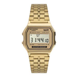 Lee Cooper Dijital Kadın Kol Saati | Altın Renk Çelik Kasa, Örgü Çelik Kordon, Alarm, Kronometre