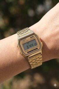 Lee Cooper Dijital Kadın Kol Saati | Altın Renk Çelik Kasa, Örgü Çelik Kordon, Alarm, Kronometre