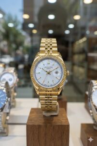 Lee Cooper Kadın Kol Saati | 30mm Altın Renk Çelik Kasa, Çelik Kordon, Beyaz Kadran