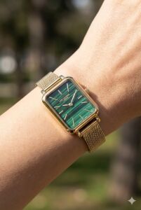 Lee Cooper Kadın Kol Saati | 20mm Altın Renk Çelik Kasa, Örgü Kordon, Yeşil Kadran