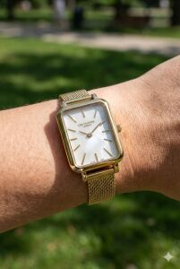 Lee Cooper Altın Renk Kadın Kol Saati | 20mm Çelik Kasa, Örgü Kordon, Beyaz Kadran