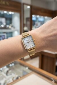 Lee Cooper Altın Renk Kadın Kol Saati | 20mm Çelik Kasa, Örgü Kordon, Beyaz Kadran