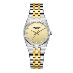 Lee Cooper Sarı Kadran Kadın Kol Saati | 30 mm Çelik Kasa, Gümüş & Altın Renk Çelik Kordon