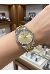 Lee Cooper Sarı Kadran Kadın Kol Saati | 30 mm Çelik Kasa, Gümüş & Altın Renk Çelik Kordon