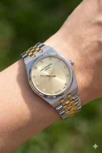 Lee Cooper Sarı Kadran Kadın Kol Saati | 30 mm Çelik Kasa, Gümüş & Altın Renk Çelik Kordon