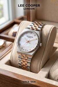 Lee Cooper Şık Tasarım Kadın Kol Saati | 30mm Çelik Kasa, Çift Renk Çelik Kordon, Mineral Cam