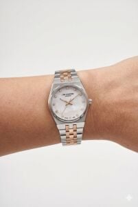 Lee Cooper Şık Tasarım Kadın Kol Saati | 30mm Çelik Kasa, Çift Renk Çelik Kordon, Mineral Cam