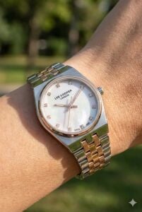 Lee Cooper Şık Tasarım Kadın Kol Saati | 30mm Çelik Kasa, Çift Renk Çelik Kordon, Mineral Cam