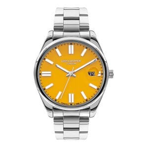 Lee Cooper Sarı Kadran Erkek Kol Saati | 45 mm Gümüş Renk Çelik Kasa, Çelik Kordon, 5 ATM
