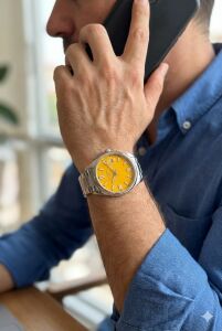 Lee Cooper Sarı Kadran Erkek Kol Saati | 45 mm Gümüş Renk Çelik Kasa, Çelik Kordon, 5 ATM