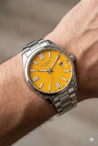 Lee Cooper Sarı Kadran Erkek Kol Saati | 45 mm Gümüş Renk Çelik Kasa, Çelik Kordon, 5 ATM