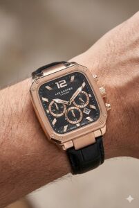 Lee Cooper Siyah Deri Kordon Erkek Kol Saati | 39 mm Rose Renk Çelik Kasa, Mineral Cam, 5ATM