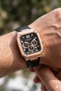 Lee Cooper Siyah Deri Kordon Erkek Kol Saati | 39 mm Rose Renk Çelik Kasa, Mineral Cam, 5ATM