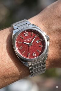 Lee Cooper Kırmızı Kadran Erkek Kol Saati | 46mm Çelik Kasa, Çelik Kordon, Takvimli