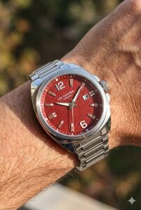 Lee Cooper Kırmızı Kadran Erkek Kol Saati | 46mm Çelik Kasa, Çelik Kordon, Takvimli