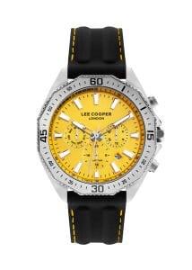 Lee Cooper Spor Erkek Kol Saati | 45 mm Çelik Kasa, Sarı Kadran, Silikon Kordon, 5 ATM