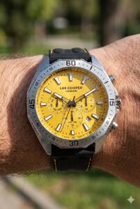 Lee Cooper Spor Erkek Kol Saati | 45 mm Çelik Kasa, Sarı Kadran, Silikon Kordon, 5 ATM