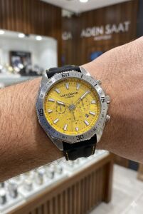 Lee Cooper Spor Erkek Kol Saati | 45 mm Çelik Kasa, Sarı Kadran, Silikon Kordon, 5 ATM