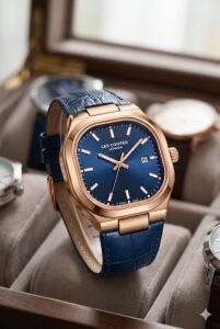 Lee Cooper Klasik ve Şık Erkek Kol Saati | 42 mm Çelik Kasa, Lacivert Deri Kordon, 5 ATM