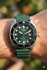 Lee Cooper Koyu Yeşil Spor Erkek Kol Saati | Yeşil Silikon Kordon, Takvimli Şık Tasarım