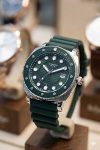 Lee Cooper Koyu Yeşil Spor Erkek Kol Saati | Yeşil Silikon Kordon, Takvimli Şık Tasarım