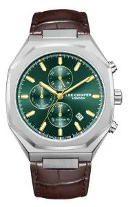 Lee Cooper Klasik ve Şık Erkek Kol Saati | 43 mm Çelik Kasa, Yeşil Kadran, Deri Kordon, 5ATM