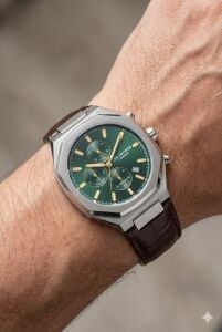 Lee Cooper Klasik ve Şık Erkek Kol Saati | 43 mm Çelik Kasa, Yeşil Kadran, Deri Kordon, 5ATM