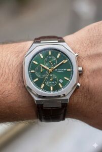 Lee Cooper Klasik ve Şık Erkek Kol Saati | 43 mm Çelik Kasa, Yeşil Kadran, Deri Kordon, 5ATM