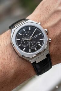 Lee Cooper Klasik Dual Time Erkek Kol Saati | 43 mm Çelik Kasa,  Siyah Deri Kordon, 5 ATM